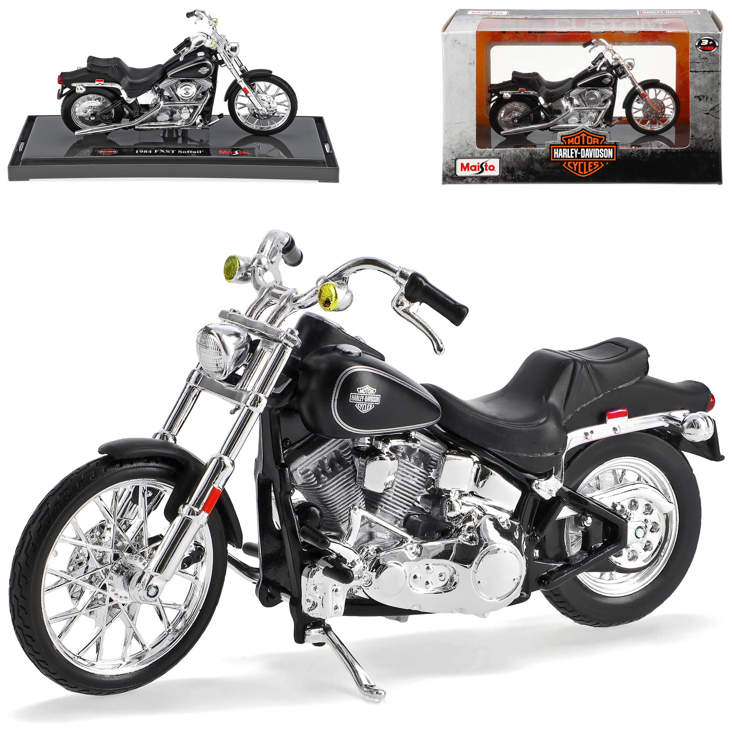 Generisch Harley Davdson 1984 FXST Softail Schwarz 1/18